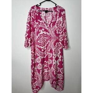 Ashley Stewart Dress Sz 14 Paisley Pink Dress Asymmetrical Hem.